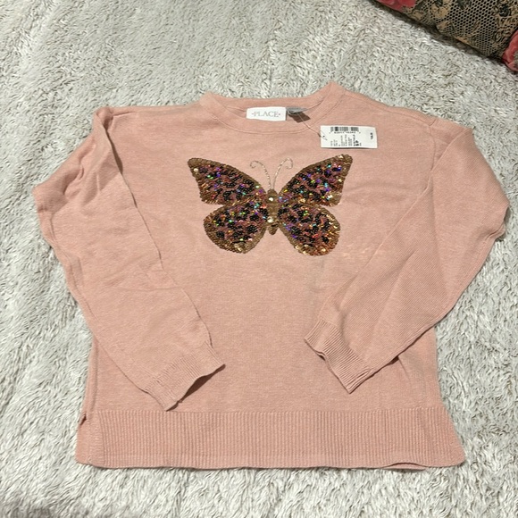 Childrens place pale pink butterfly sequined gold sweater small 5/6 cotton NWT - Picture 1 of 8